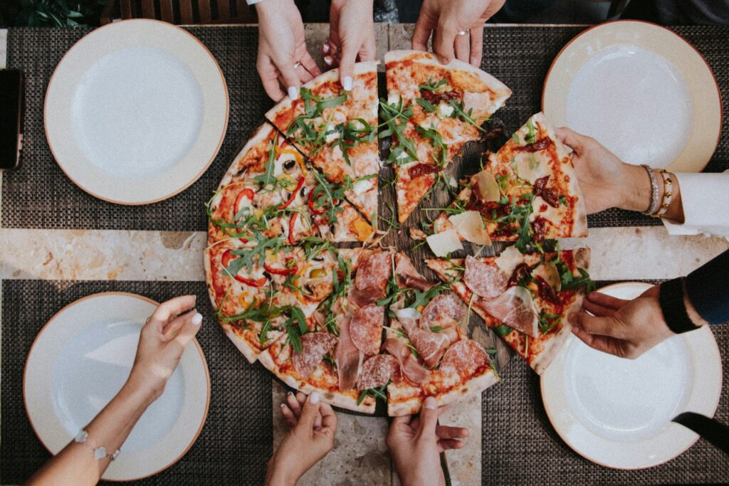 Slices of pizza and plates