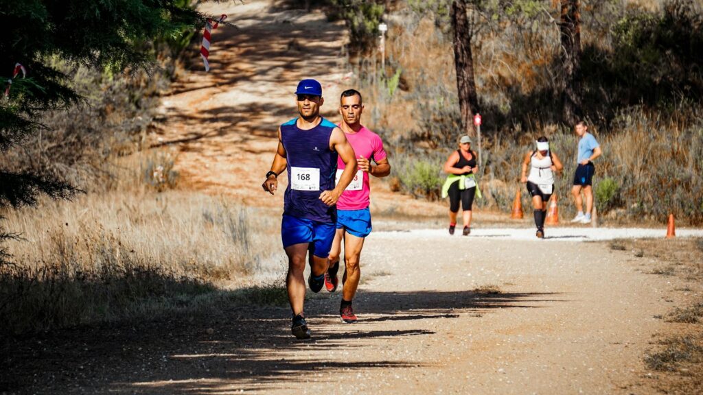 A group of runners on a trail